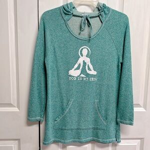 Dog Is Good Blue White Graphic Pocket Hood Sweatshirt Size M